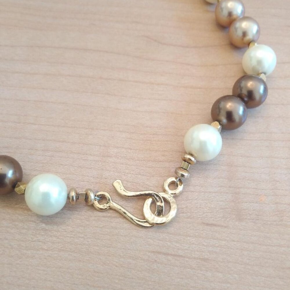Glass Faux Pearl Necklace with Sterling Gold Vermeil Clasp - Picture 3 of 4
